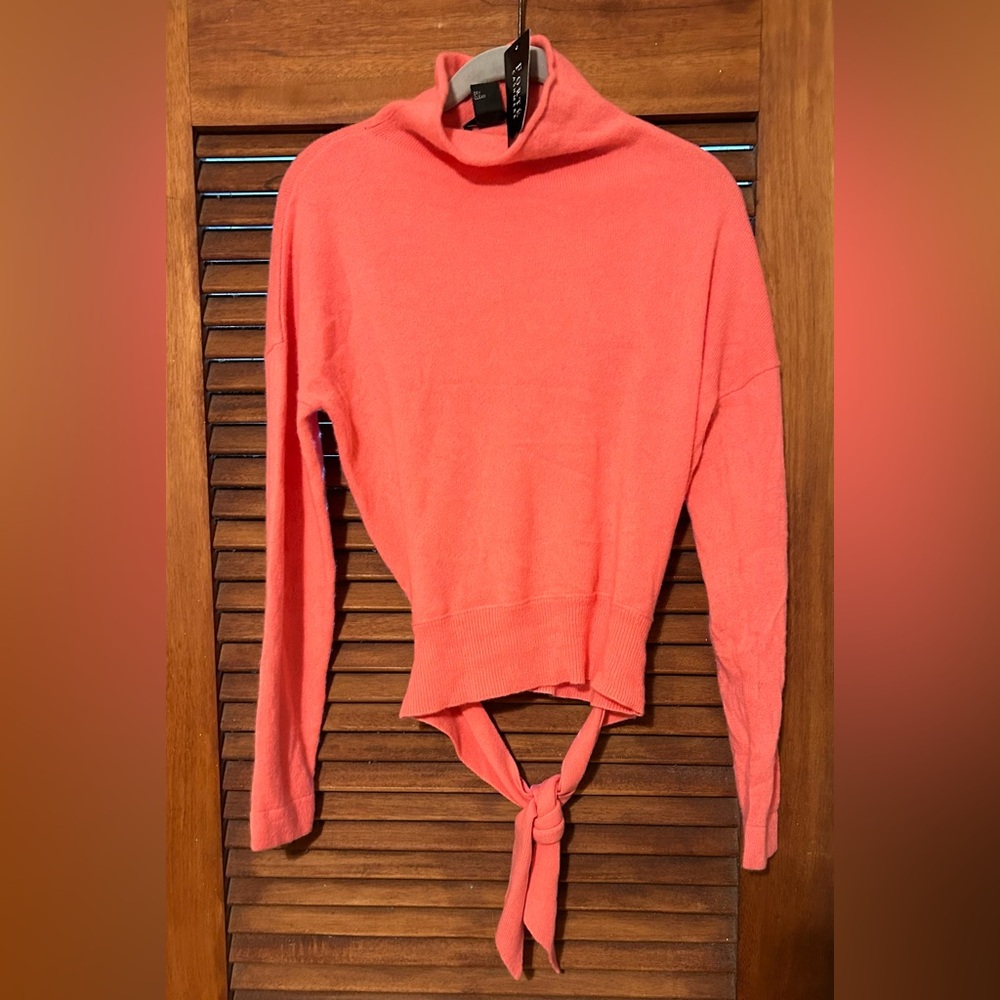NWT FORTE CASHMERE 100% Cashmere Pink Turtleneck Holiday Sweater w Belt Size S